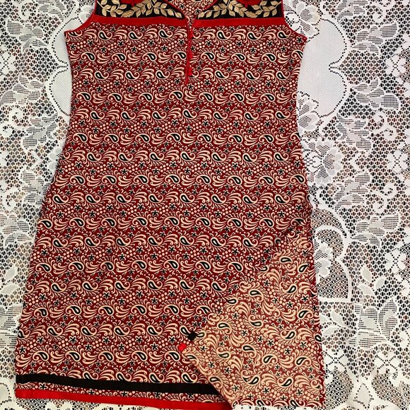 Cotton India Blockprint Embroidered Tunic Dress Roses & Paisley - Picture 10 of 10